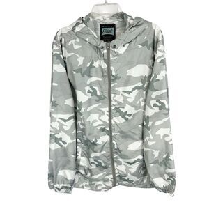 Beautiful Giant Gray Camo Packable Hooded Full Zip Windbreaker Jacket Mens Large